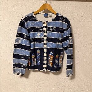 Onque Casuals Navy and White Knit lighthouse Cardigan